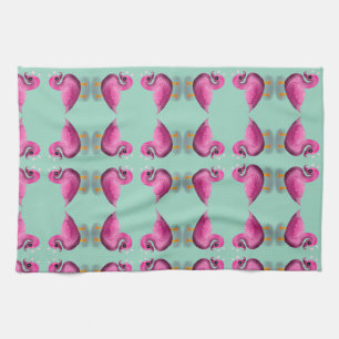 Süße Kawaii-Rosa-Ente & Herzen-Nursery-Kunst Geschirrtuch