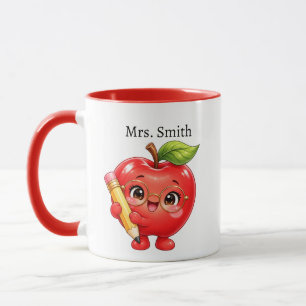 Süße Kawaii Rote Apfel Personalisierte Lehrer Name Tasse