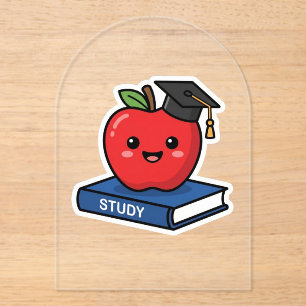 Süße Kawaii Rote Apfelsinen mit Abschlussmütze Int Acryleinladungen