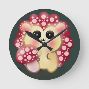 Süße Kawaii Rote Pilz Igel Schwamm Kunst Runde Wanduhr