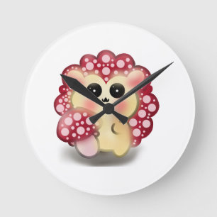 Süße Kawaii Rote Pilz Igel Schwamm Kunst Runde Wanduhr