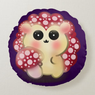 Süße Kawaii Rote Pilz-Igel-Stachelschwamm-Kunst Rundes Kissen