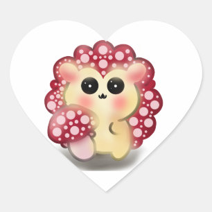 Süße Kawaii Rote Pilz-Igel-Stachelschwein-Kunst Herz-Aufkleber