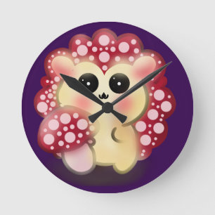 Süße Kawaii Rote Pilz-Igel-Ständer Kunst Runde Wanduhr