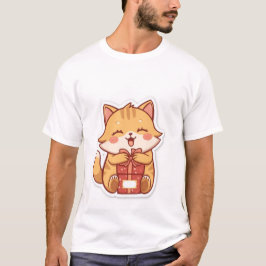 Süße Kawaii-Rotkatze umarmt Geschenkbox ✨🎁 T-Shirt