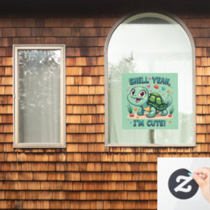 Süße Kawaii-Schildkröte mit lustigem Wortspiel und Fensteraufkleber