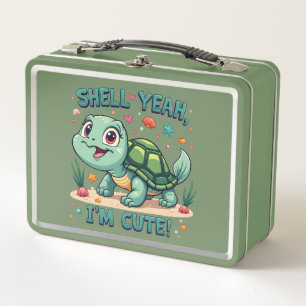 Süße Kawaii-Schildkröte mit lustigem Wortspiel und Metall Brotdose