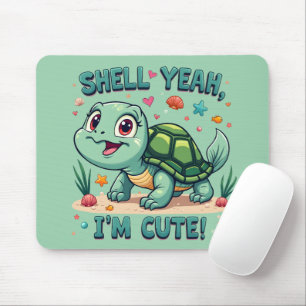 Süße Kawaii-Schildkröte mit lustigem Wortspiel und Mousepad