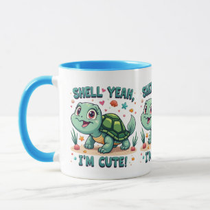 Süße Kawaii-Schildkröte mit lustigem Wortspiel und Tasse