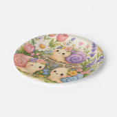 Süße Kawaii-Schnecken mit Blumen Pappteller (Schrägansicht)