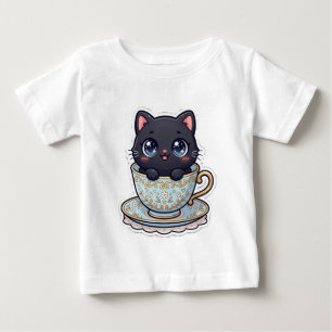 Süße Kawaii-Schwarze Katze in einer Vintage-Blumen Baby T-shirt