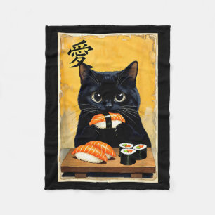Süße Kawaii-Schwarze Katze isst Sushi Lustige Japa Fleecedecke