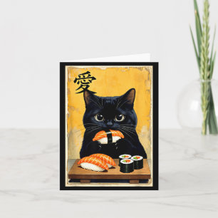 Süße Kawaii-Schwarze Katze isst Sushi Lustige Japa Karte