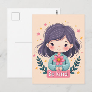 Süße Kawaii "Sei nett"-Illustration Postkarte