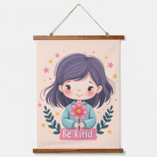 Süße Kawaii-"Sei nett"-Illustration Wandteppich Mit Holzrahmen