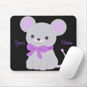 Süße Kawaii sitzende Maus lila Schleife individuel Mousepad