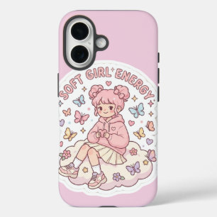 Süße Kawaii Soft Girl Energy Pastellrosa Handyhüll iPhone 16 Hülle