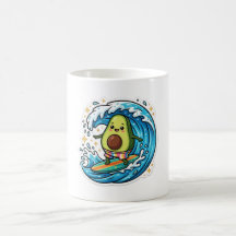 Süße Kawaii-Surf-Avocado-Ozeanwelle-Sommer-Sticker