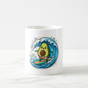 Süße Kawaii-Surf-Avocado-Ozeanwelle-Sommer-Sticker Kaffeetasse