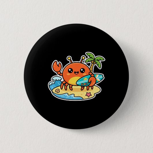 Süße Kawaii Surfcrab Aloha Strand Sommer Button (Vorderseite)