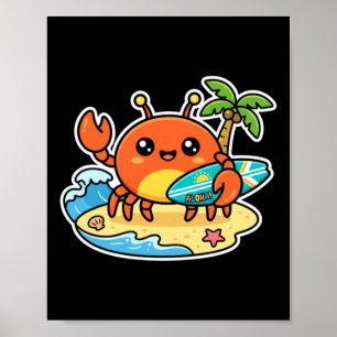 Süße Kawaii Surfcrabbe Aloha Strand Sommer Poster