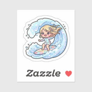 Süße Kawaii Surferin Ozeanwelle Sommer Strand S Aufkleber
