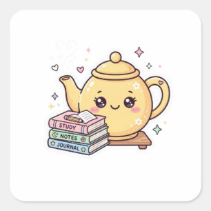 Süße Kawaii Teekanne Study Notes Journal Buchaufkl Quadratischer Aufkleber