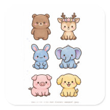 Süße Kawaii-Tier-Aufkleber | Bär Hirsch Hase Set
