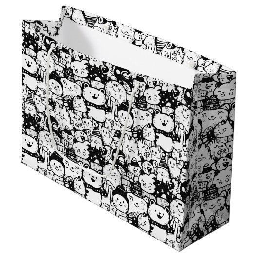 Süße Kawaii-Tier-Doodle-Muster (2) Große Geschenktüte (Vorderseite Schrägansicht)