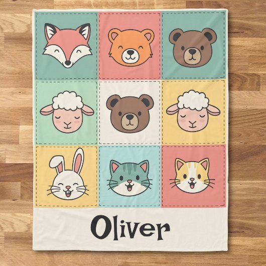 Süße Kawaii-Tier-Patchwork-Kinderzimmer Fleecedecke