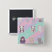 Süße Kawaii-Tiere Pastell Glitter-Abzeichen Button (Vorne & Hinten)