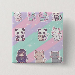Süße Kawaii-Tiere Pastell Glitter-Abzeichen Button