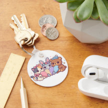 Süße Kawaii-Tiere Pastell-Herz-Schlüsselanhänger