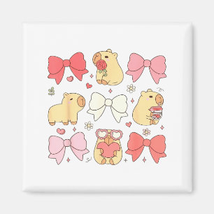 Süße Kawaii-Tiere und rosa Coquette-Schleifen Ästh Magnet