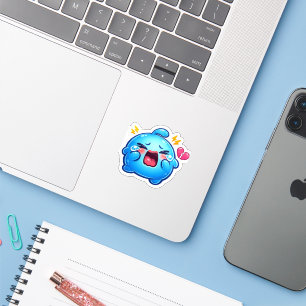 Süße Kawaii Traurige Blaue Schleimfigur Weint mit Aufkleber