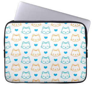 Süße Kawaii Türkis und Orange Katzen-Gesichter-Mus Laptopschutzhülle