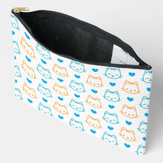 Süße Kawaii Türkis und Orange Katzen-Gesichter-Mus Zubehörtasche