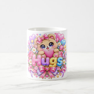 Süße Kawaii Umarmungen Teddybär Pastell Rosa Flora Kaffeetasse
