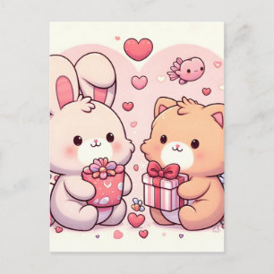 Süße Kawaii Valentinstag-Hase-Bär-Liebesgeschenk Feiertagspostkarte