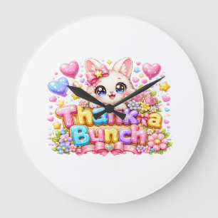 Süße Kawaii Vielen Dank Kätzchen Name Pastell Rosa Große Wanduhr