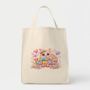 Süße Kawaii Vielen Dank Kätzchen Name Pastell Rosa Tragetasche