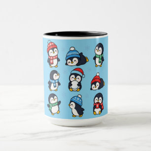 Süße Kawaii Weihnachts-Pinguine Winter-Schneeflock Tasse