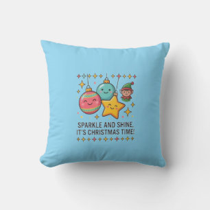 Süße Kawaii-Weihnachtsdekorationen funkeln und glä Kissen