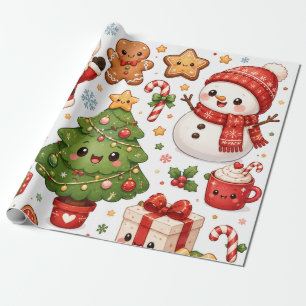 Süße Kawaii-Weihnachtsfiguren Weihnachtsmann Schne Geschenkpapier
