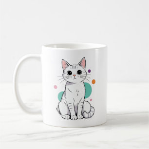 Süße Kawaii Weiße Katzen-Cartoon Kaffeetasse