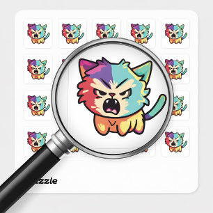 Süße Kawaii wütende Katze - Pop Art fauchende Kitt Quadratischer Aufkleber