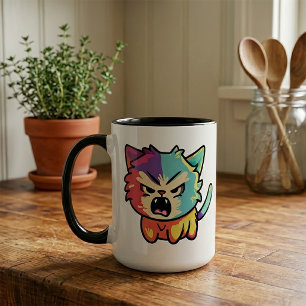 Süße Kawaii wütende Katze - Pop Art Fauchendes Kät Tasse