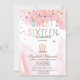 Süße Kerzen Sterne Bunte Sweet 16 Einladung
