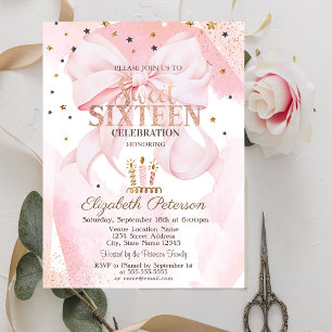 Süße Kerzen Sterne Rosa Schleife Sweet 16 Einladung