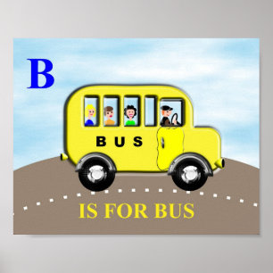 Süße Kinder Alphabet Buchstabe B Bus Poster Druck
